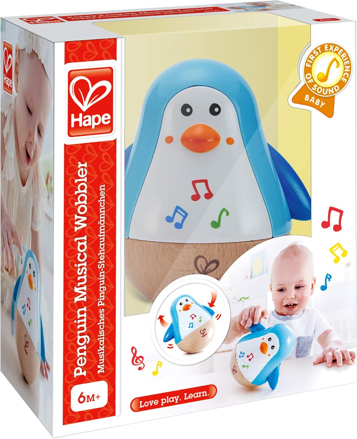 Hape Penguin Musical Wobbler - Educational Wooden Toy for Kids/Babies 12m+