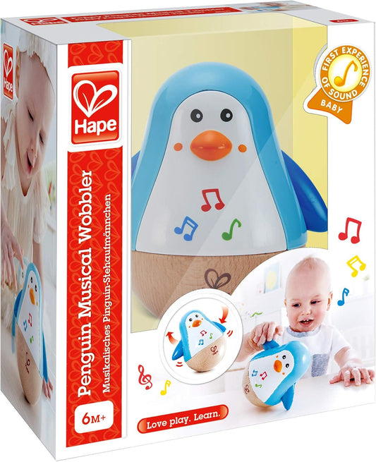 Hape Penguin Musical Wobbler - Educational Wooden Toy for Kids/Babies 12m+