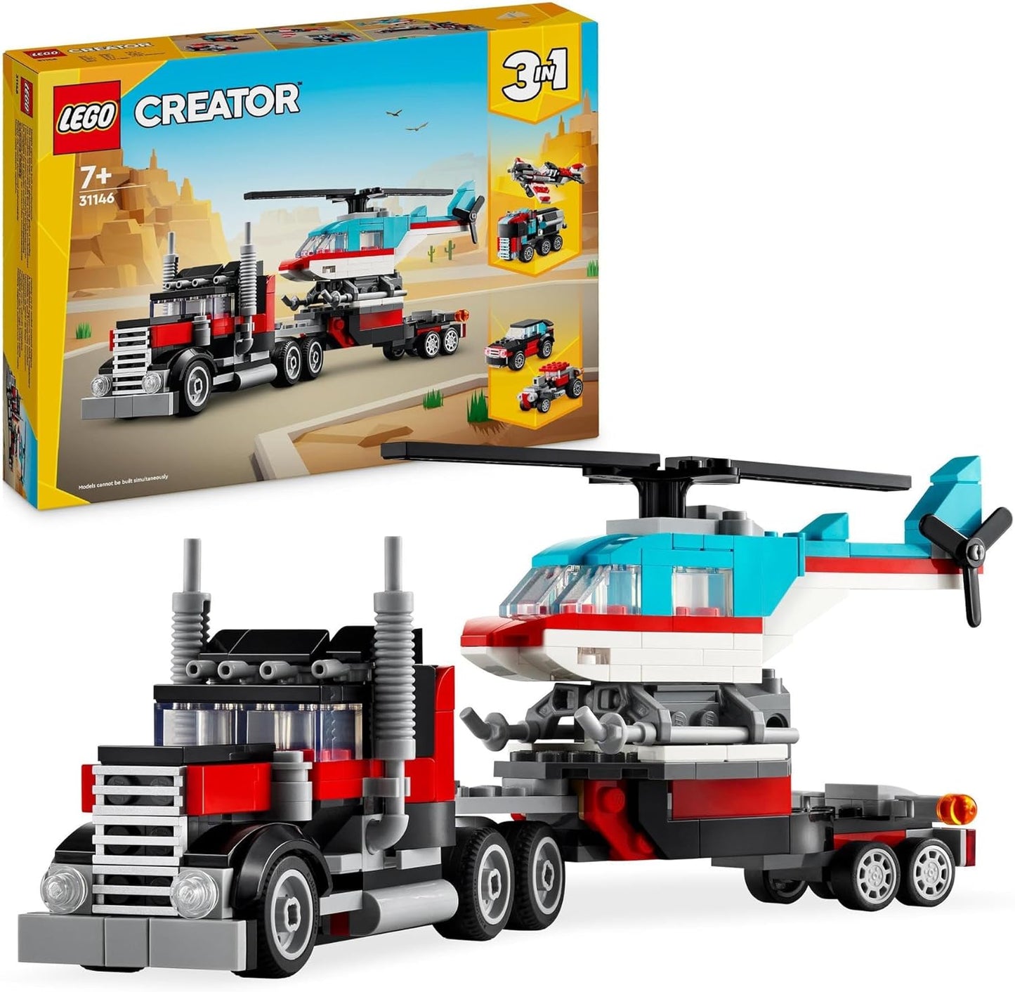 LEGO® Creator 31146 Flatbed Truck with Helicopter and Vehicles, for Kids 7+