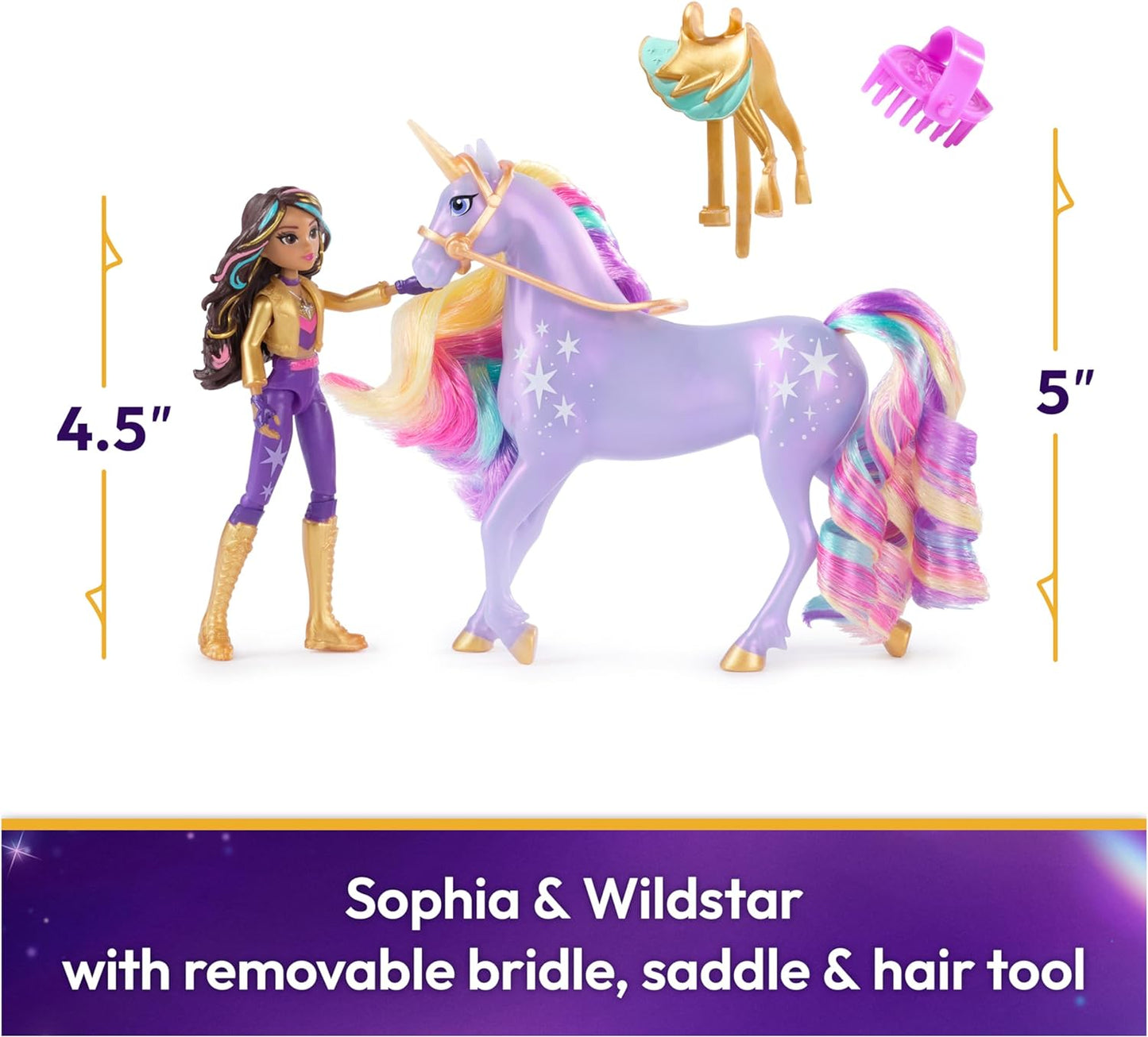 Sophia & Wildstar Unicorn Academy Set: Dolls, Riding Accessories & Hair Tool for Girls 4+