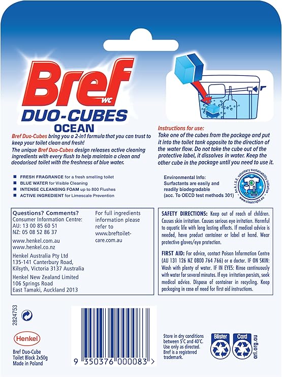 Bref 2x50g Duo Cubes Original Toilet Cleaner for Cistern Blue Water Formula