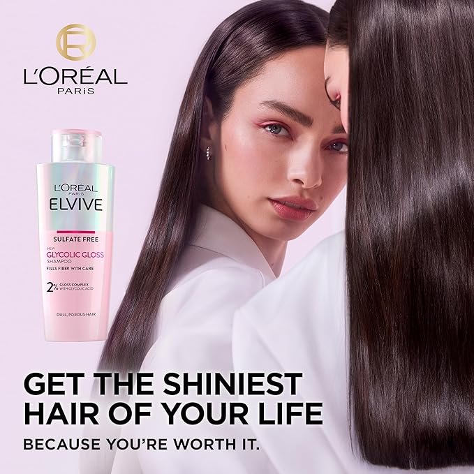 L'Oréal Paris Elvive Gloss Shampoo 200ml Glycolic Acid Formula for Dull Lackluster Hair