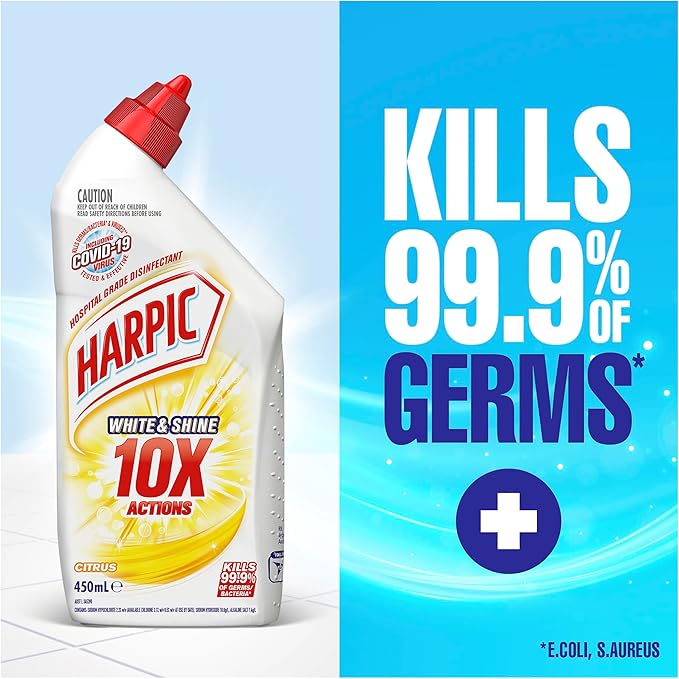 Harpic Citrus Bleach Gel Toilet Cleaner 450mL White & Shine Formula with Citrus Freshness