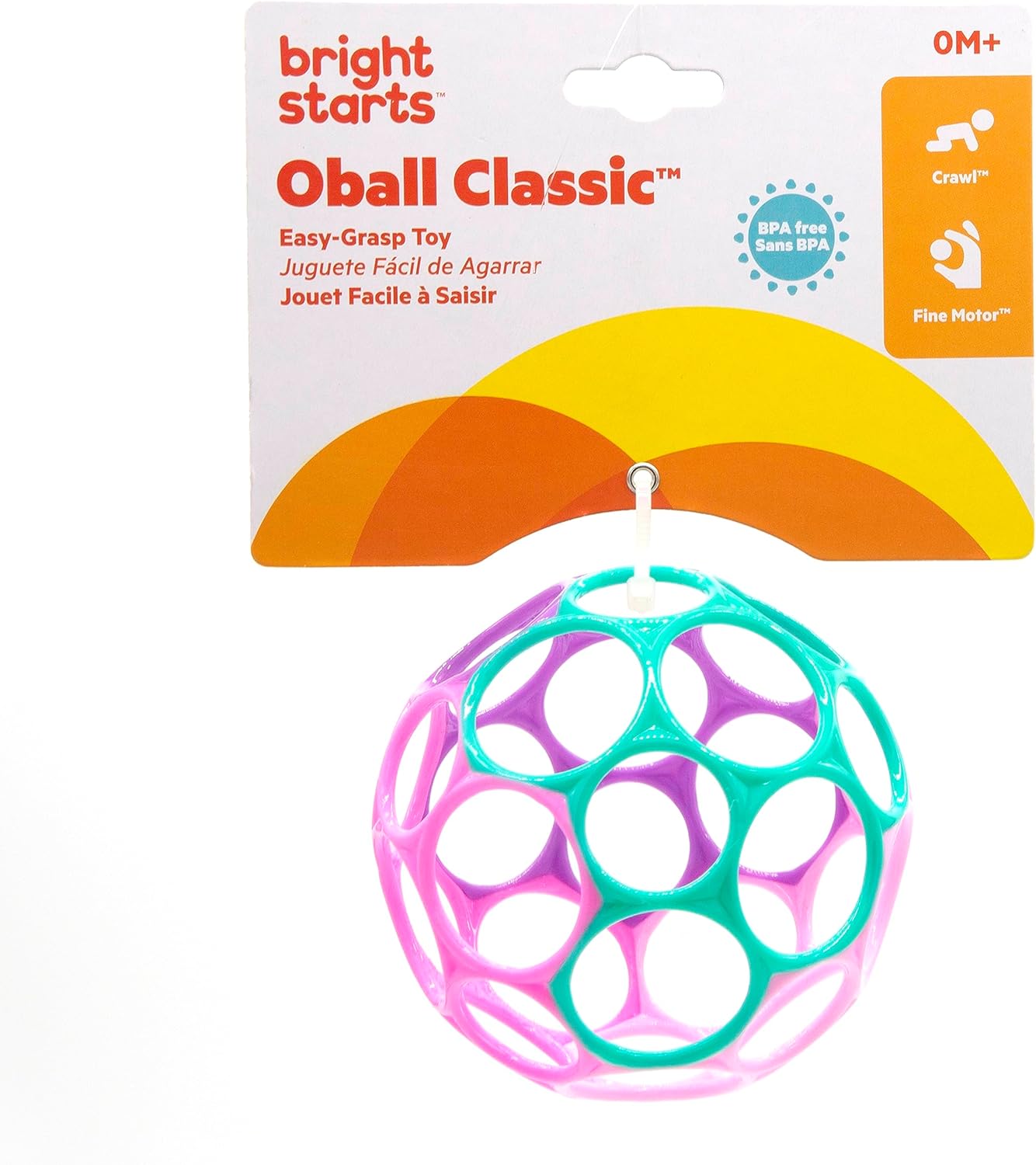 Bright Starts Oball Classic 4-Inch Infant Toy in Pink/Purple, Easy Grasp, for Newborns and Up