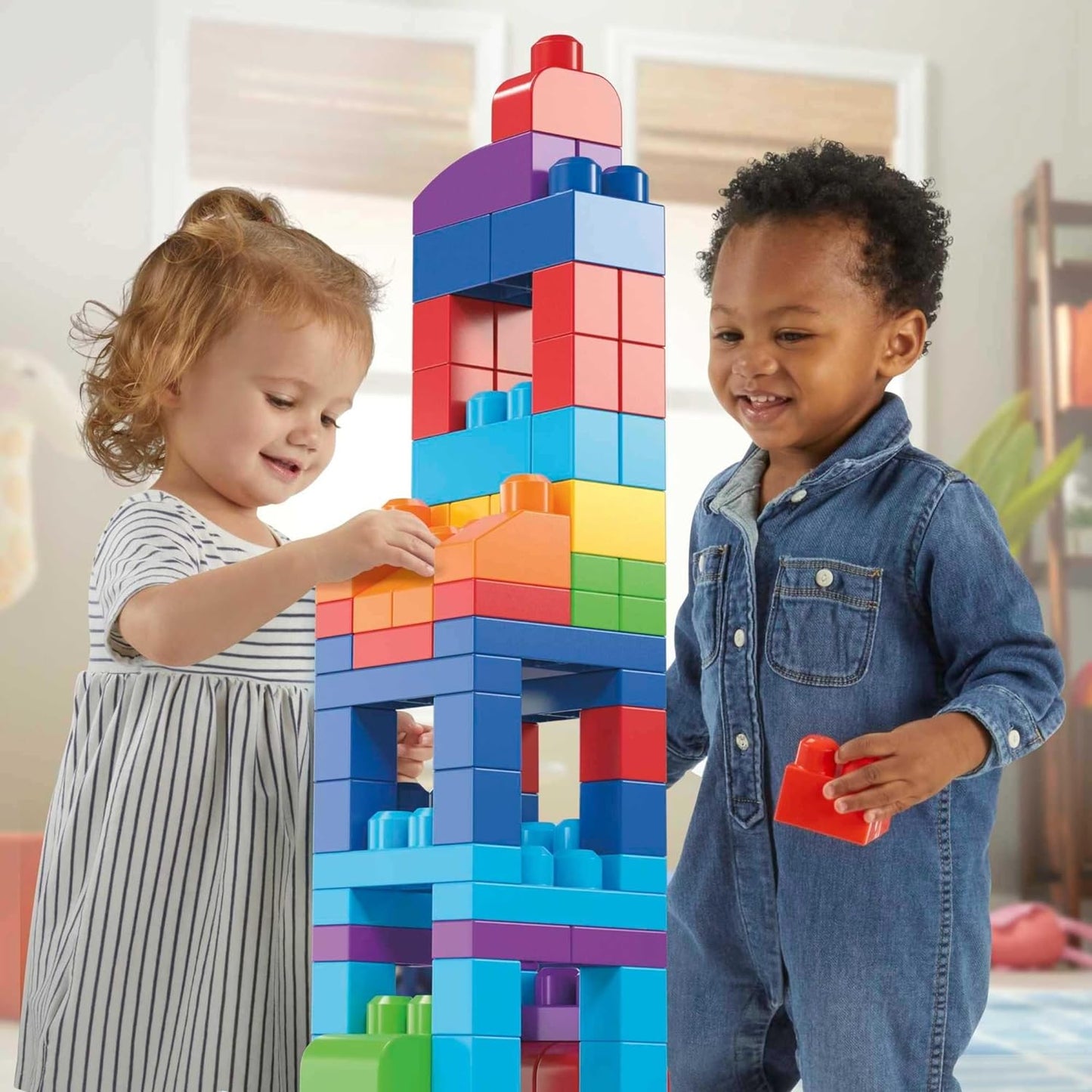 MEGA BLOKS First Builders Toddler Building Set - 80-Piece Big Blocks Bag, Blue (Ages 1+)