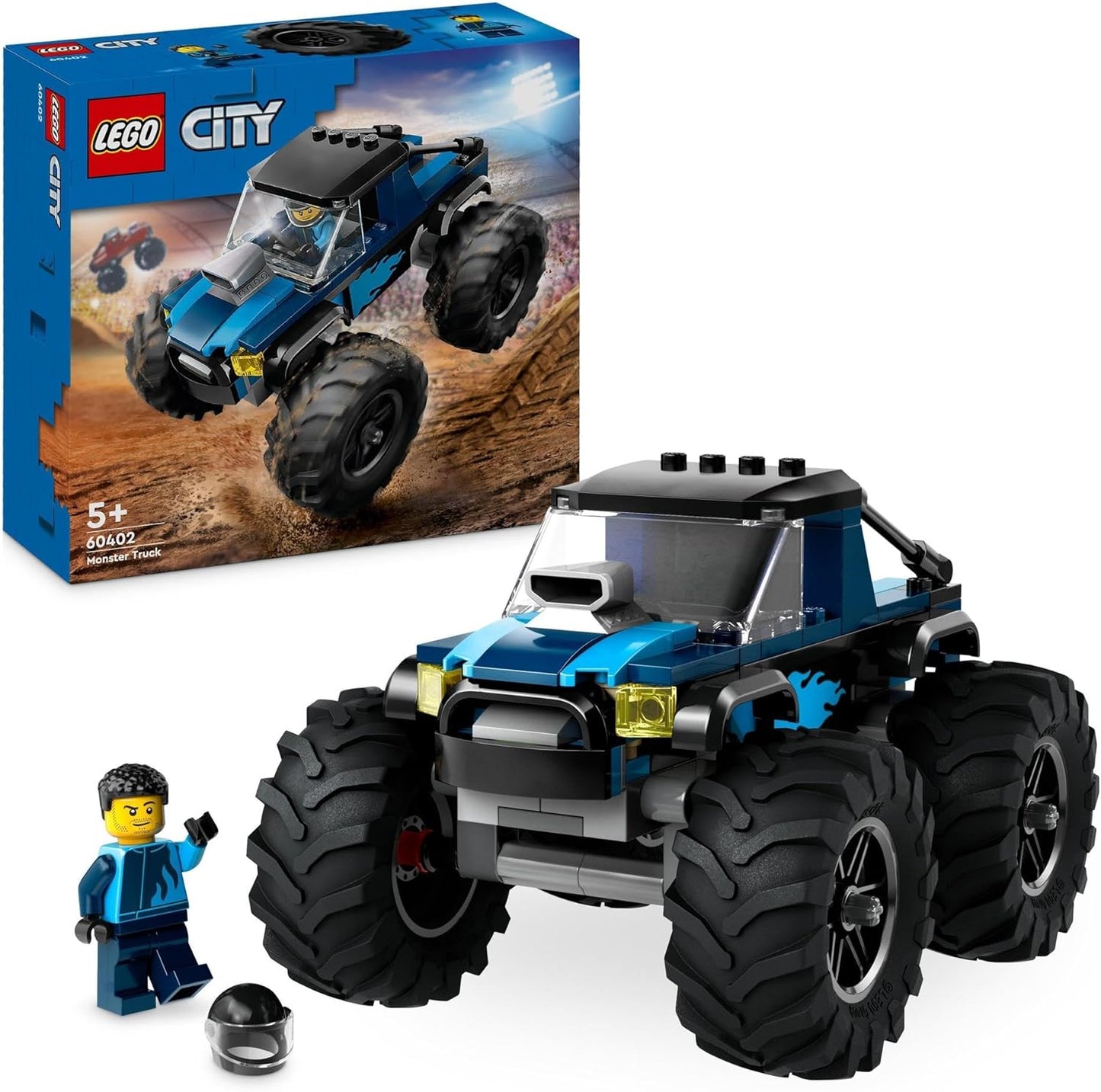 LEGO® City 60402 Blue Monster Truck Off-Road Playset with Driver Minifigure, Imaginative Toy for Kids 5+