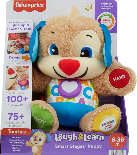 Fisher-Price Laugh & Learn Smart Stages Puppy - Plush Toy with Music, Lights, and Learning for Baby to Toddler