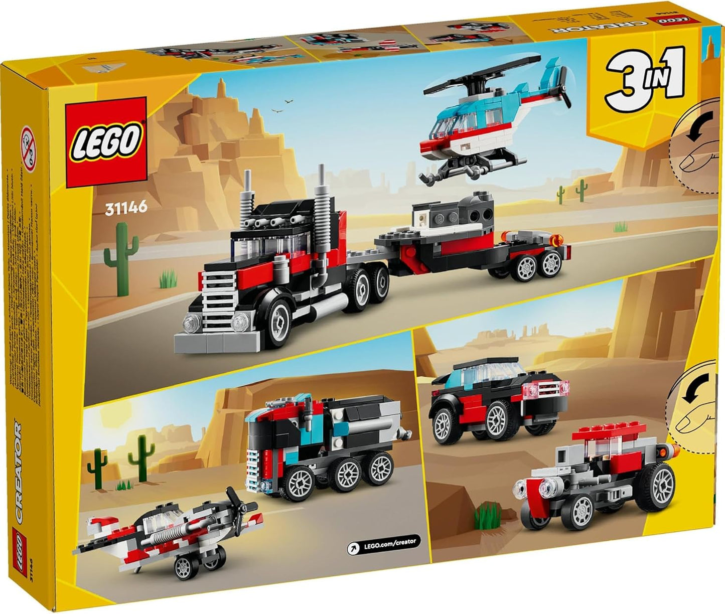 LEGO® Creator 31146 Flatbed Truck with Helicopter and Vehicles, for Kids 7+