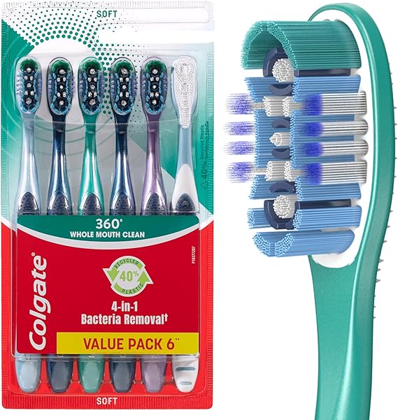 Colgate 360° Whole Mouth Clean Manual Toothbrush, Value 6 Pack