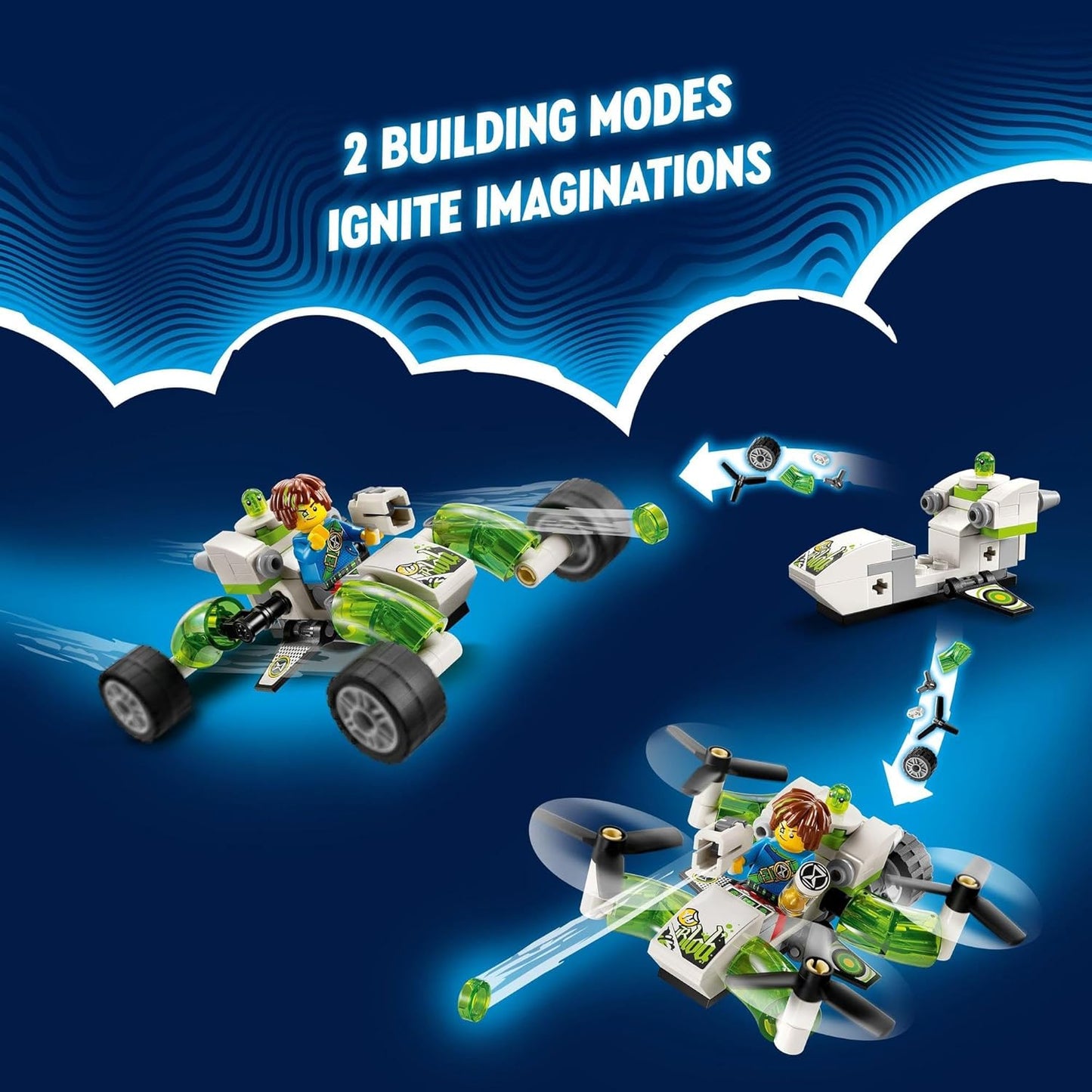 LEGO® DREAMZzz Mateo's Off-Road Car 71471, a set that transforms into a dune buggy or quadcopter.