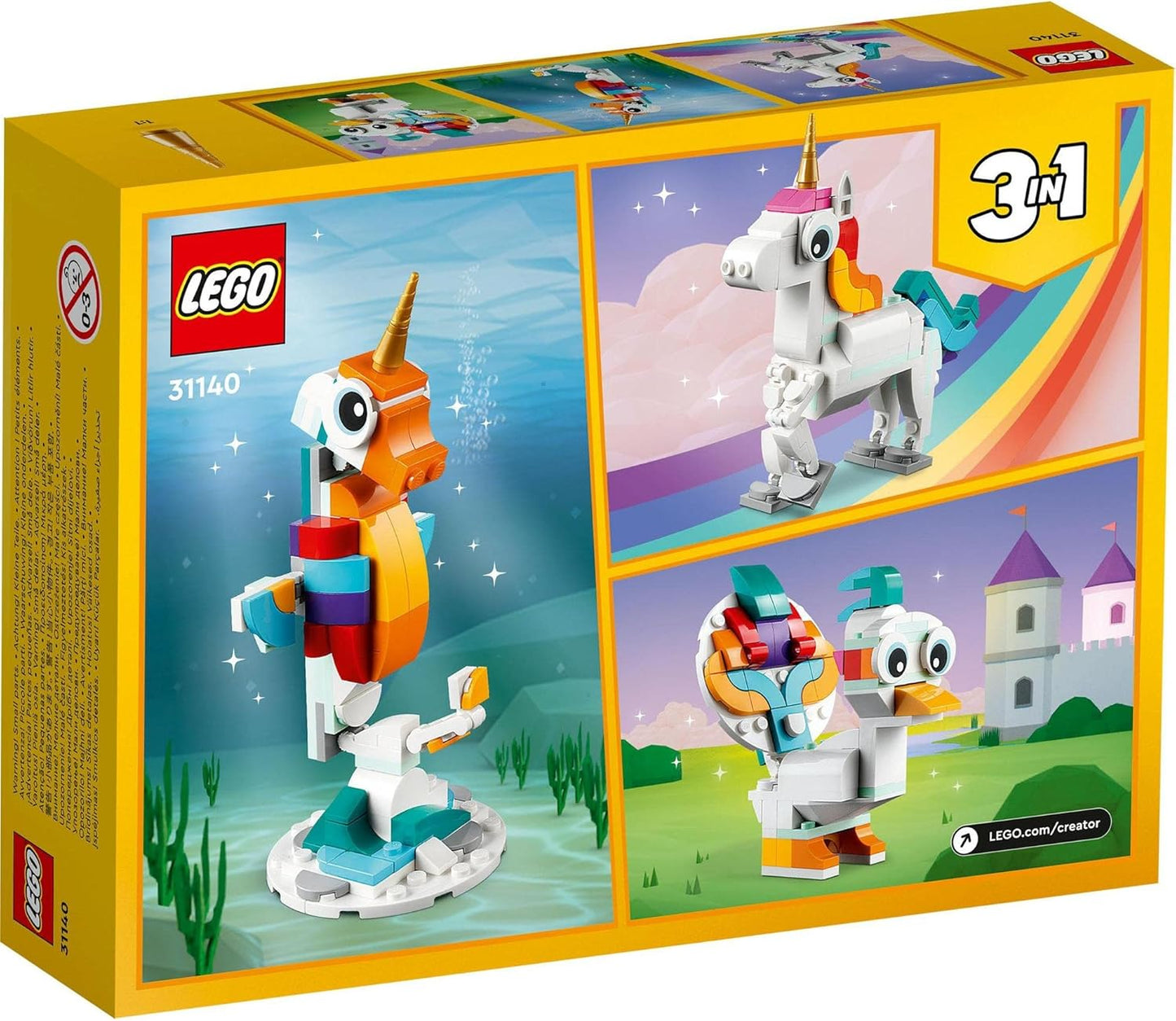 LEGO® Creator 31140 Magical Unicorn Set: Build Unicorn, Seahorse, & Peacock for Kids 7+