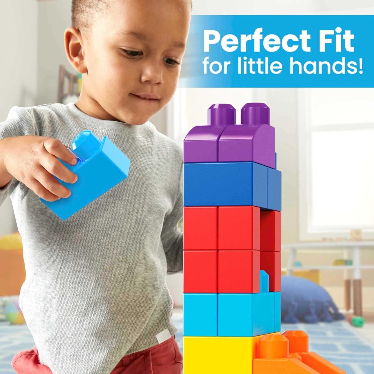 MEGA BLOKS First Builders Toddler Building Set - 80-Piece Big Blocks Bag, Blue (Ages 1+)