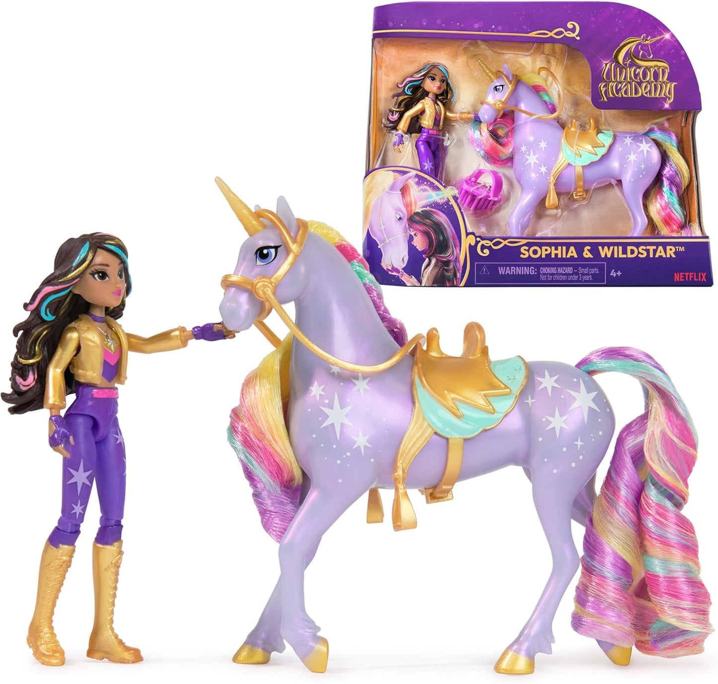 Sophia & Wildstar Unicorn Academy Set: Dolls, Riding Accessories & Hair Tool for Girls 4+