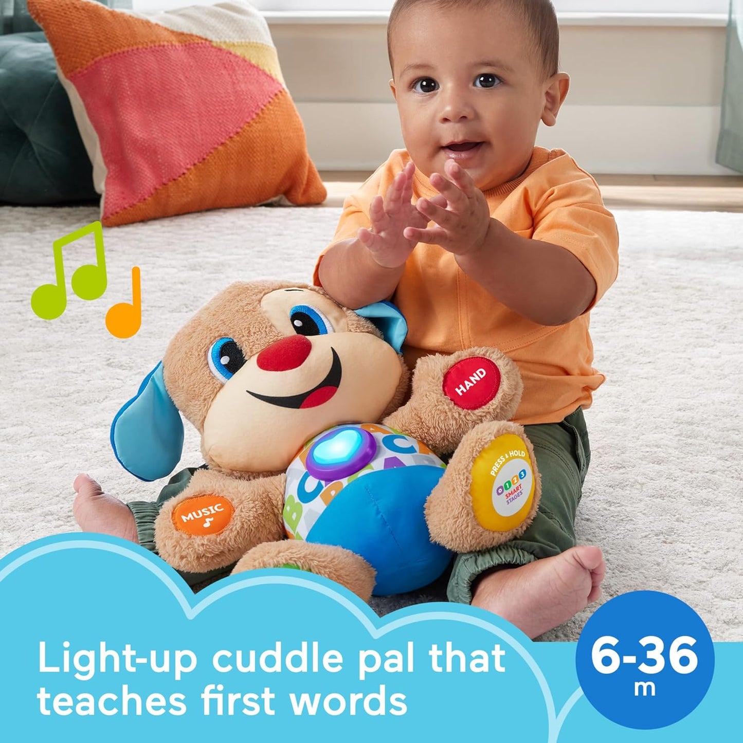 Fisher-Price Laugh & Learn Smart Stages Puppy - Plush Toy with Music, Lights, and Learning for Baby to Toddler