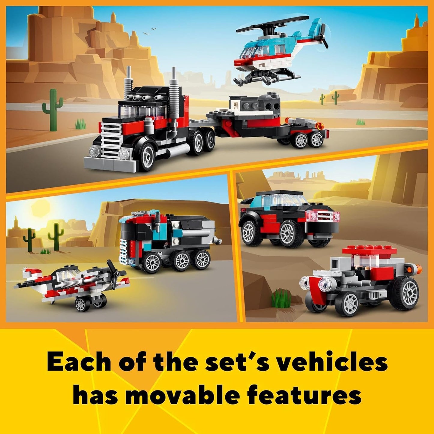 LEGO® Creator 31146 Flatbed Truck with Helicopter and Vehicles, for Kids 7+