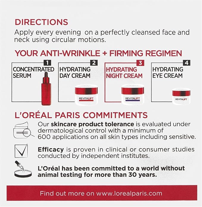 L'Oréal Paris Revitalift Anti Aging Night Cream 50ml Pro Retinol & Fibrelasty for Firming & Wrinkle Reduction