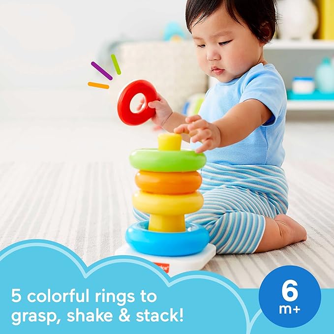 Fisher-Price Rock-a-Stack Toy with Roly Poly Base & 5 Colorful Rings  Developmental Toy for 6+ Months