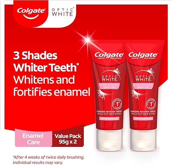 Colgate Optic White Teeth Whitening Toothpaste Value 2 Pack, 2 x 95g