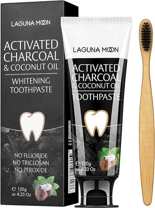 Activated Charcoal & Coconut Oil Teeth Whitening Toothpaste, 100%