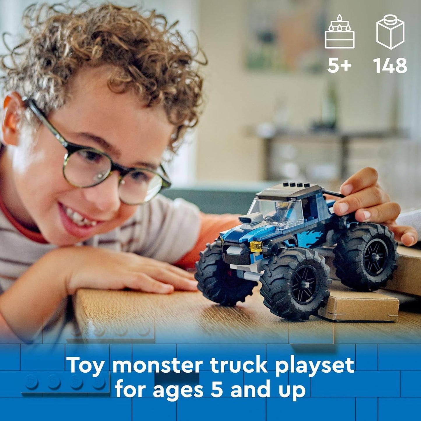 LEGO® City 60402 Blue Monster Truck Off-Road Playset with Driver Minifigure, Imaginative Toy for Kids 5+