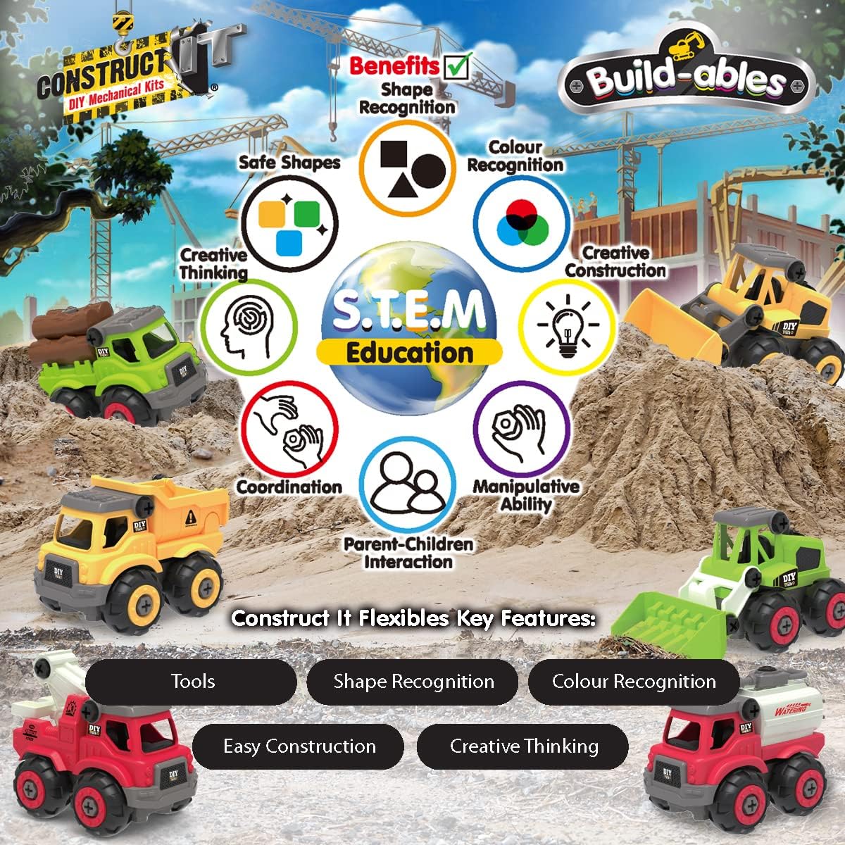 2-in-1 STEM Construction Set - Buildable Vehicles for Kids 3+