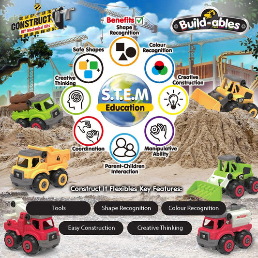 2-in-1 Digger & Cement Truck Construction Set - 39 Pieces STEM Buildables for Kids 3+