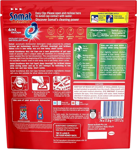 Somat Excellence 4-in-1 Dishwasher Tablets 74 Count Pack