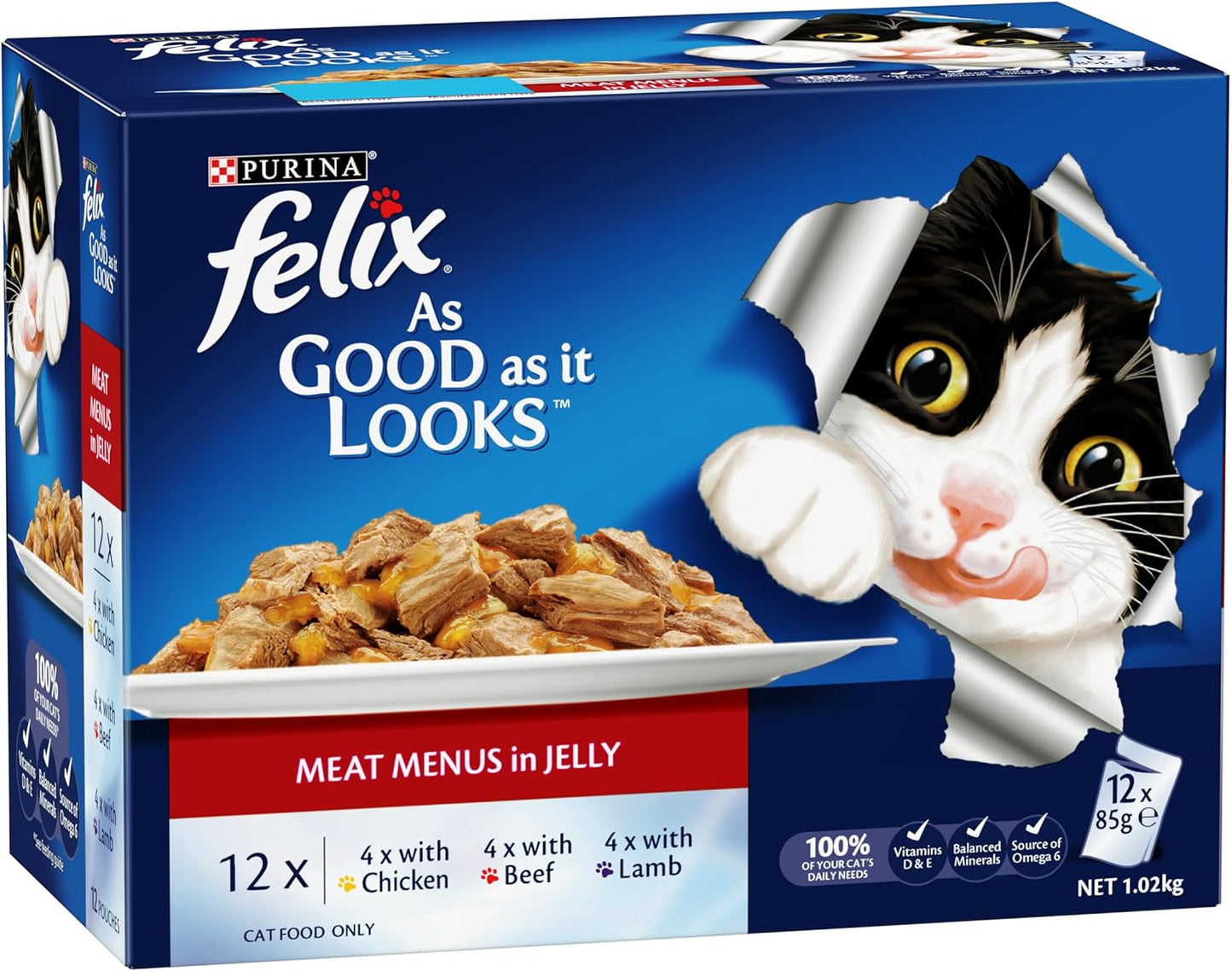 FELIX Cat Food Variety Pack Wet Meals for Adult Cats 60 x 85g