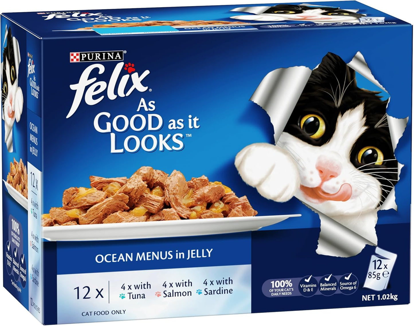 FELIX Wet Cat Food Ocean Menus in Jelly Bulk 60-Pack for Adult Cats