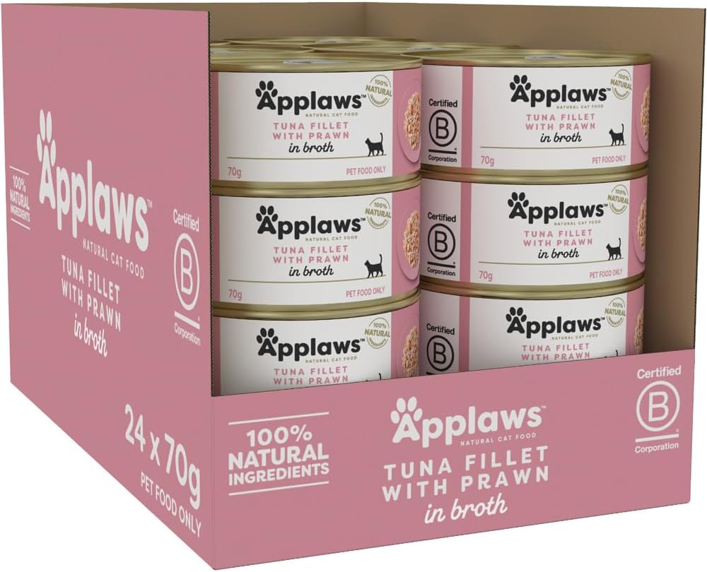 Applaws Tuna Fillet with Prawns Natural Wet Cat Food 24 Tins of 70g