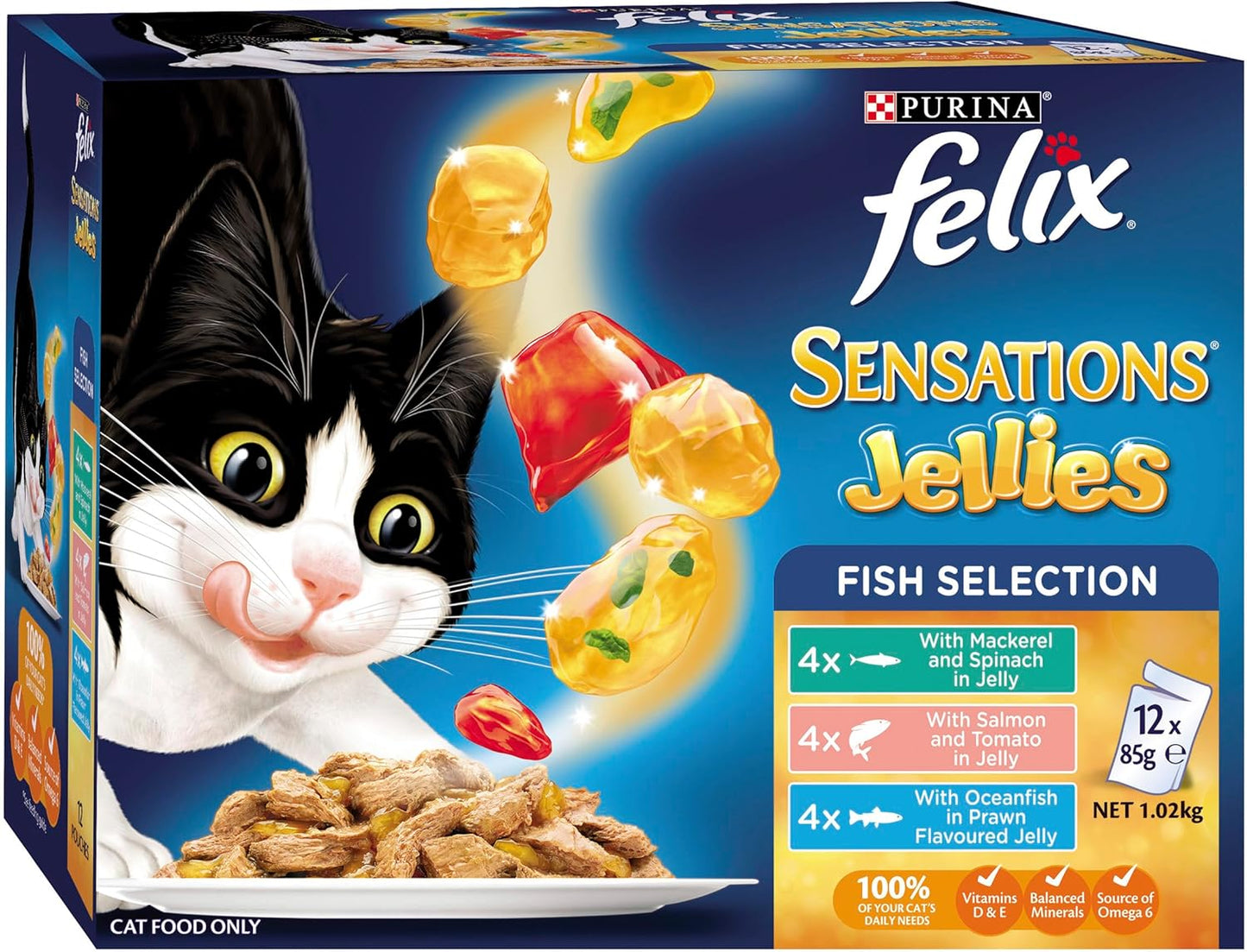 FELIX Sensations Adult Cat Food Fish Selection in Jellies pack of 85