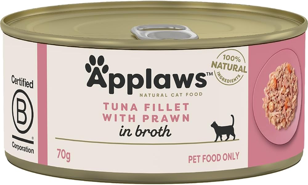 Applaws Tuna Fillet with Prawns Natural Wet Cat Food 24 Tins of 70g