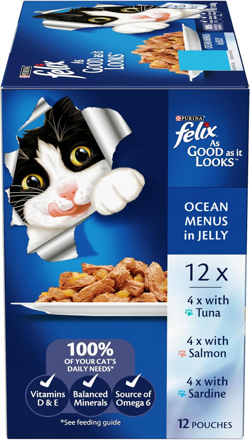 FELIX Wet Cat Food Ocean Menus in Jelly Bulk 60-Pack for Adult Cats