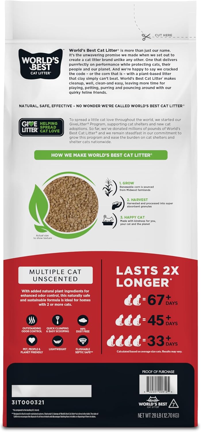 WORLDS BEST CAT LITTER MULTI CAT 12.7KG Absorbent & Long-Lasting