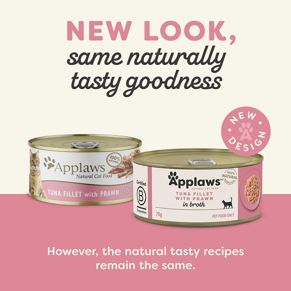 Applaws Tuna Fillet with Prawns Natural Wet Cat Food 24 Tins of 70g