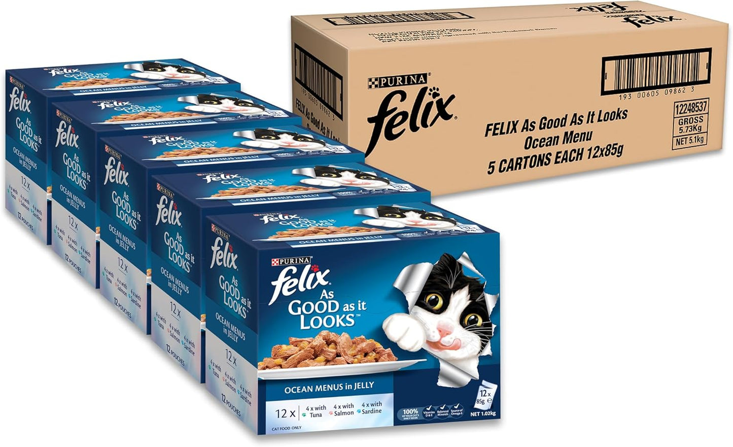 FELIX Wet Cat Food Ocean Menus in Jelly Bulk 60-Pack for Adult Cats