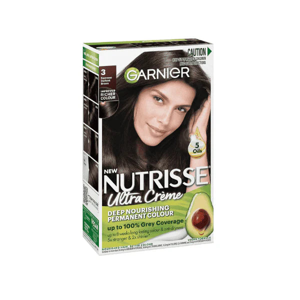 Garnier Nutrisse Permanent Hair Dye 3 Espresso Darkest Brown Vibrant Long-Lasting Color