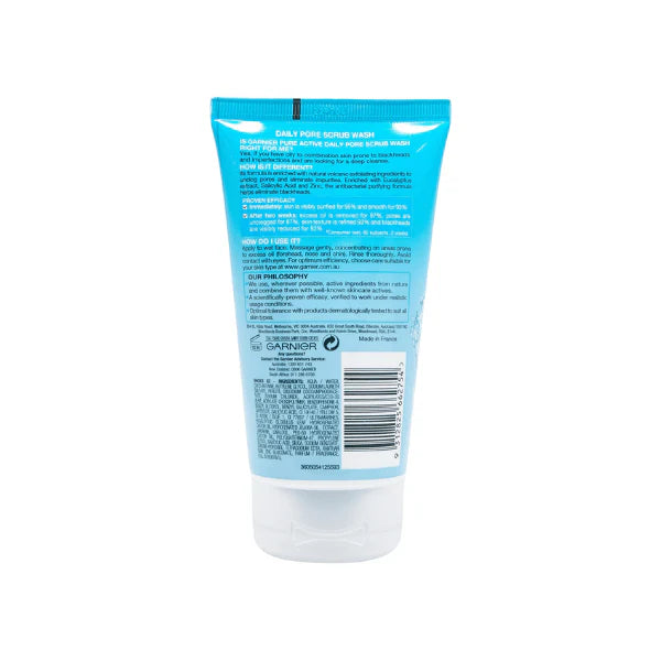 Garnier Pure Active Daily Pore Scrub Wash 150ml Refresh & Revitalize Your Skin