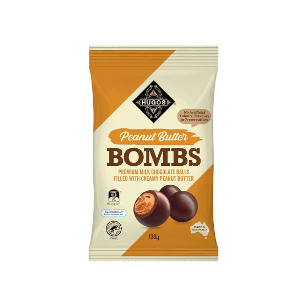 Hugos Chocolates Peanut Butter Bombs 130g Decadent Chocolate & Peanut Butter Bliss