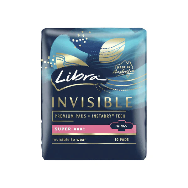 Libra Invisible Super Pads with Wings Discreet Comfort & Protection Pack of 10