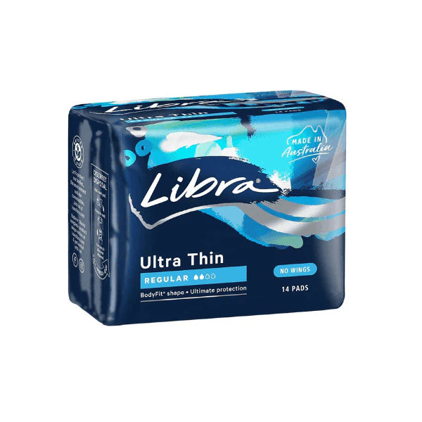 Libra Ultra Thin Regular Pads No Wings Pack of 14 Comfortable & Discreet Protection