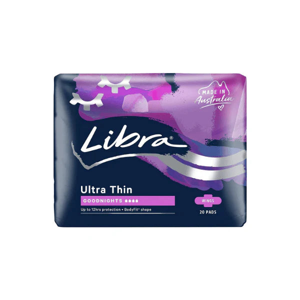 Libra Ultrathin Goodnight Pads with Wings for Overnight Pack of 20 Ultimate Overnight Protection