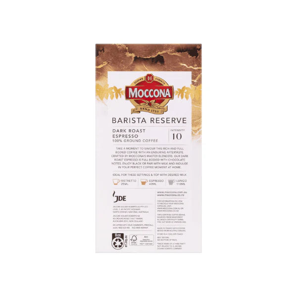 Moccona Barista Reserve Dark Roast Espresso Intensity 10  100 Pods for a Bold Café-Style Brew