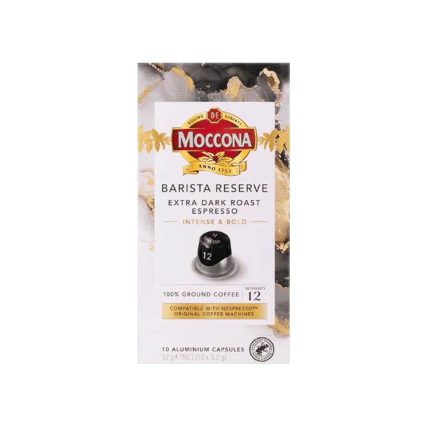 Moccona Extra Dark Roast Espresso 100 Aluminium Capsules Bold Nespresso Brew in Every Cup