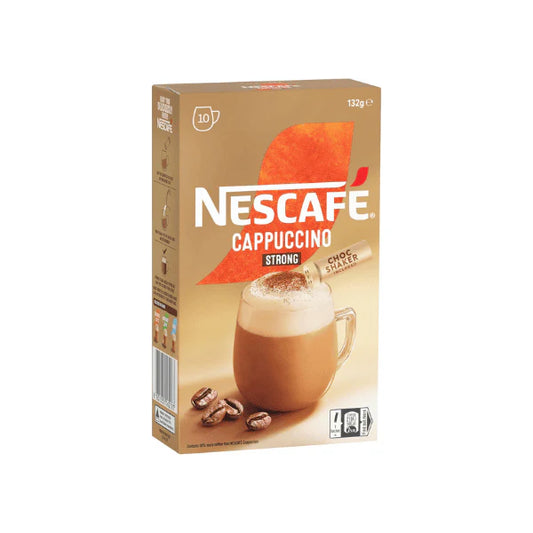 NESCAFÉ Strong Cappuccino Coffee Sachets 40 Pack with Chocolate Shaker Bold Flavor Extra Indulgence