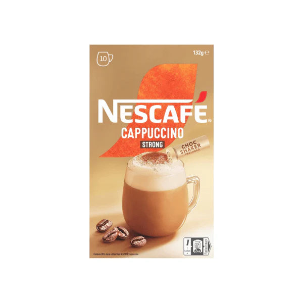 NESCAFÉ Strong Cappuccino Coffee Sachets 40 Pack with Chocolate Shaker Bold Flavor Extra Indulgence