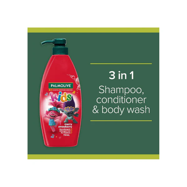 Palmolive Kids 3-in-1 Strawberry Bliss 400ml Paraben-Free Formula for Hair & Skin