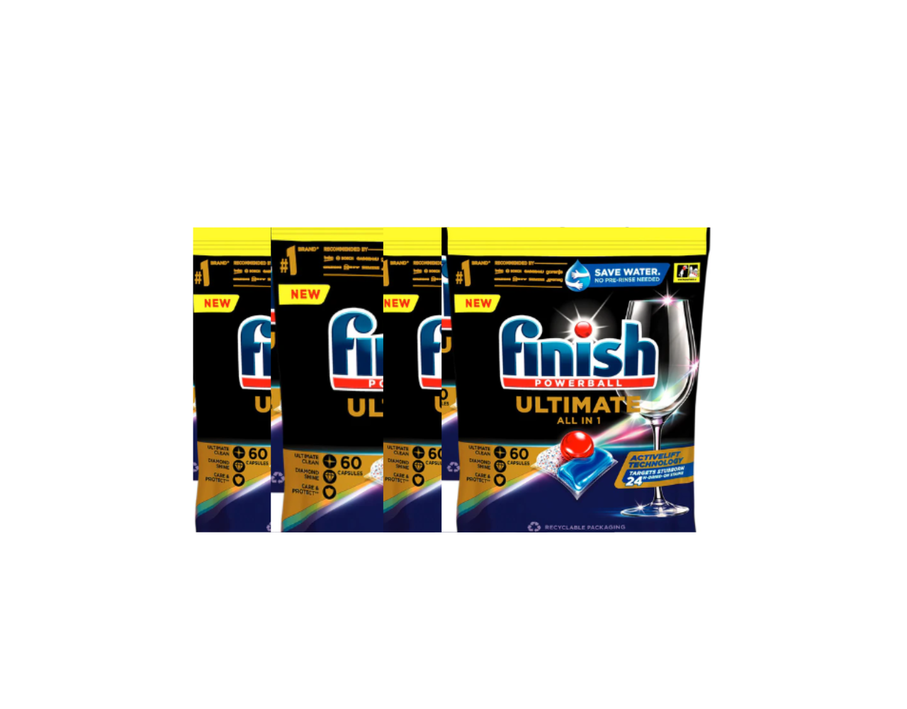 Finish Powerball Ultimate All in 1 Dishwashing Caps Lemon Sparkle 4 x 60pk