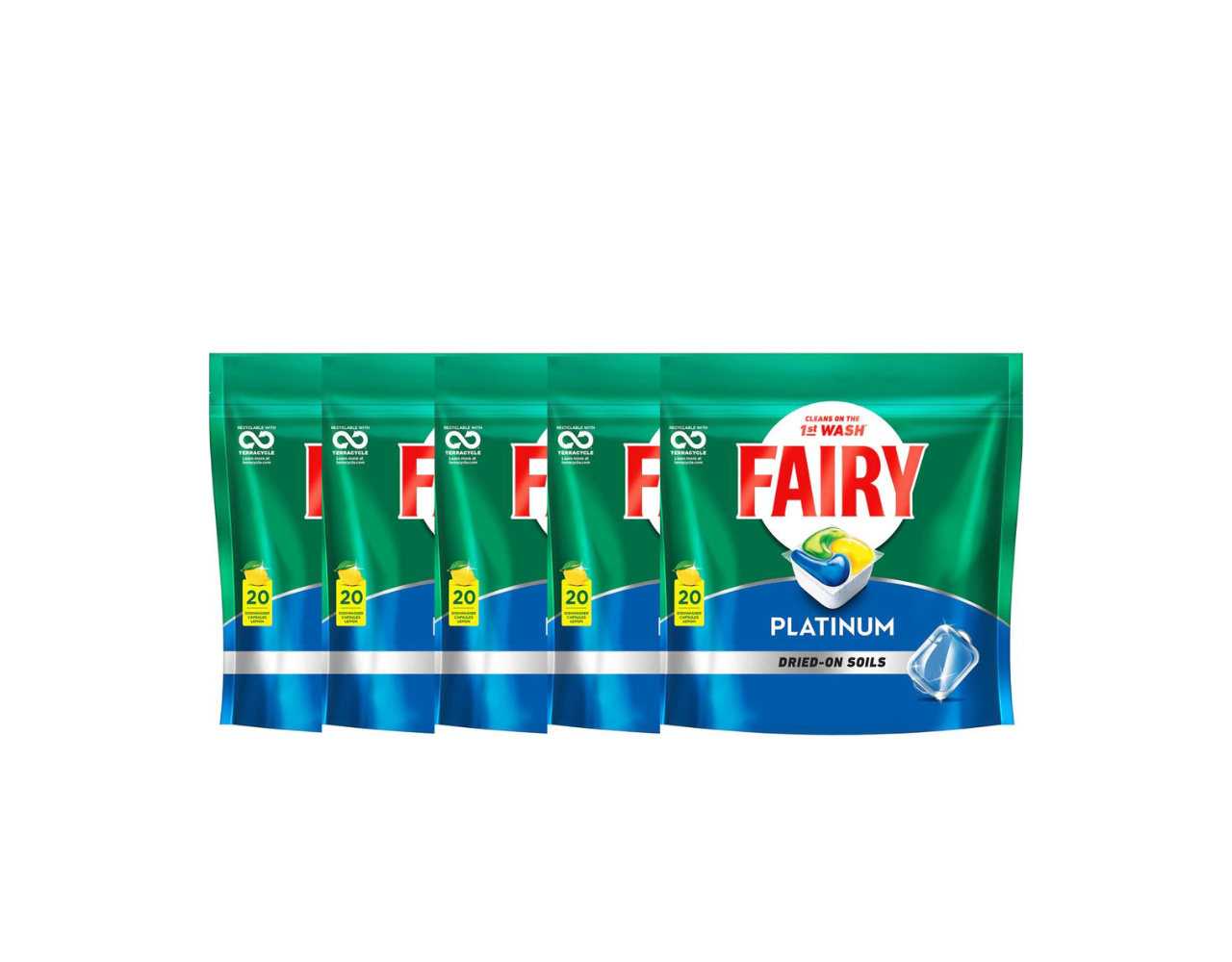 Fairy Platinum All In One Dishwasher Caps Lemon 5 x 20pk