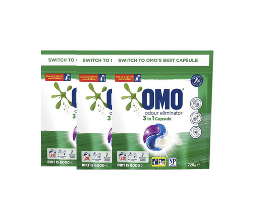 OMO Odour Eliminator 3-in-1 Detergent Capsules 3 x 28pk